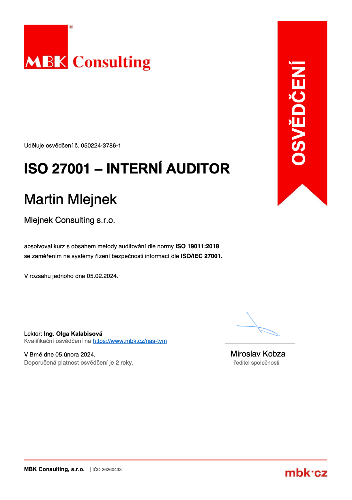 ISO 27001 – interní auditor